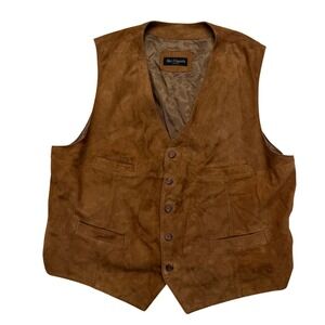 Allen Edmonds Mens 100% Genuine Suede Vest Brown Button Sz XXL Biker Cowboy